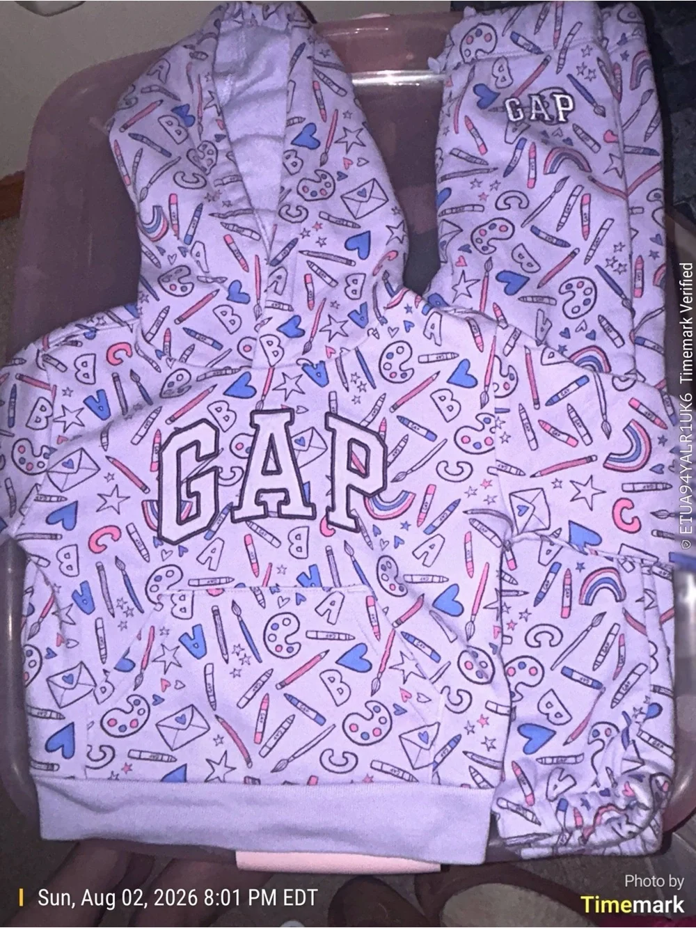 GAP Lavender Baby Hoodie and pants with Playful Doodle Accents 3 yo